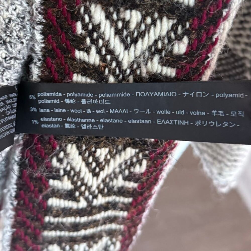 Zara Knit Oversized Sweater Jacket Chunky Knit Aztec Duster Size Small Gray Red - Picture 9 of 14